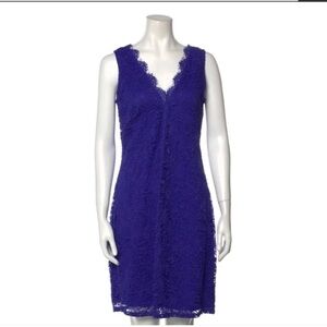 Donna Karan Lace Sheath Royal Blue Midi Sleeveless Dress - Size 10